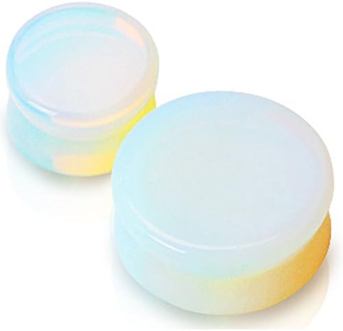 Pair of 00G 10mm Opalite Semi Precious Stone Saddle Ear Plugs Gauges