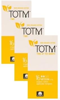 Three Packs of 16 Organic Cotton Applicator Tampons (Medium) 100% Biodegradable, 100% Organic Cotton, pH Neutral
