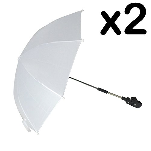 WHITE/BLUE STROLLER BUGGY PRAM PARASOL UMBRELLA - IT FITS TO MOST PRAMS - VERY SIMPLE TO ATTACH WITH SCREW TYPE FITTING TO FRAME - UMBRELLA CAN BE SIMPLY ADJUSTED INTO POSITION - PERFECT FOR BABIES AND INFANTS TO KEEP THE DRY AND PROTECTED (PACK OF 2, WHITE)