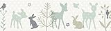 Preciosas cenefas adhesivas infantiles de corcinos y liebres color pastel beige-menta para decorar paredes - Aproximadamente 450 cm de largo y 11.5 cm de ancho
