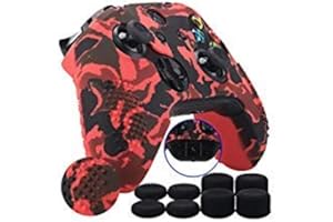 9CDeer 1 pezzo di protezione per stampa a trasferimento personalizzata, cover in silicone per pelle + 8 prese Thumb per controller Xbox One/S/X, camuffamento, rosso