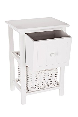 Livivo White Shabby Chic Style Wooden Bedside Cabinet Table With Single Drawer And Wicker Storage Basket No Assembly Required Search Furniture