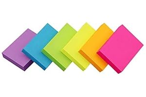 HUAXIYAN Sticky Notes 1.5x2 inch Bright Colors Self-Stick Pads 6 Pads/Pack 100 Sheets/Pad Total 600 Sheets