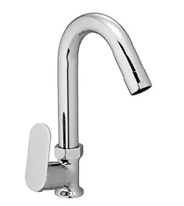 JAGGER LAYSAN Droop Swan Neck Pillar Cock Brass Chrome Plated/Wash Basin Tap/360 Degree Moving Spout Tap/Bathroom Tap/Quarter Turn Tap/Water Foam Flow Tap with Free Flange and Teflon Tape