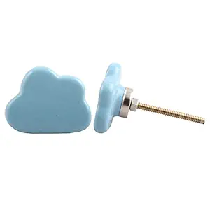IndianShelf 2 Piece Handmade Turquoise Cloud Cupboard Door Handle Ceramic 4.82 cm