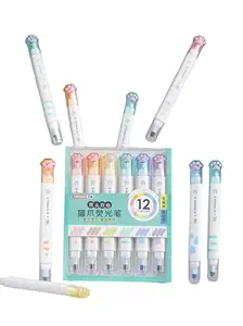 FunBlast Cute Cat Paw Highlighter Pen, 12 Color Highlighter Pen Cute, Dual-side 2 in 1 Color Highlighter Pens Set, Pack of 6 Highlighter Pen, Dual Tip Highlighter