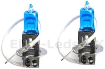 2 x H3 55w Super White Ultra Bright Headlight Bulbs 12V Xenon Look, Halogen Upgrade Car Vehicle (1 Pair)