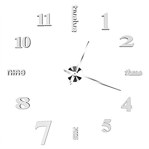 Uhr Wanduhr moderner Rund mit englischen Buchstaben und arabischen Zahlen Uhr Wand Aufkleber groß silber