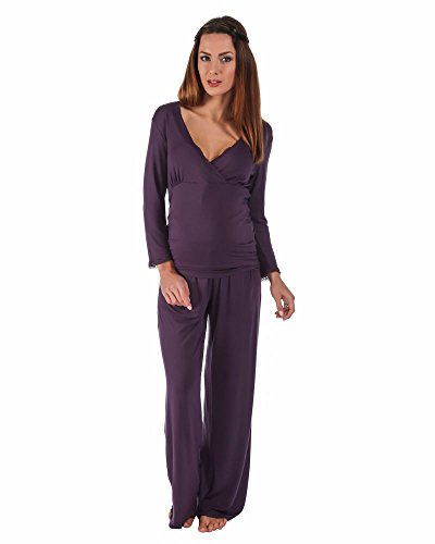 The Essential One - Luxury Lace Maternity Nursing Pyjamas - Purple - Medium - EOM130
