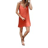 iHENGH Damen Sommer Rock Lässig Mode Kleider Bequem Frauen Röcke 2019 Sommer Frauen ärmelloses Strand Knie Minikleid mit V Ausschnitt(Orange, S)