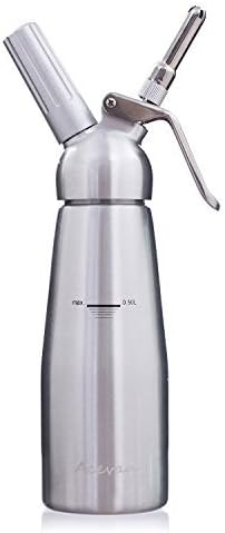 Acevan Professional Aluminum Whipped Cream Dispenser / Cream Whipper 500 ml - with 3 Stainless Steel Decorating Nozzles and Brush Set - Uses Standard N20 Cartridges (not included) by Acevan