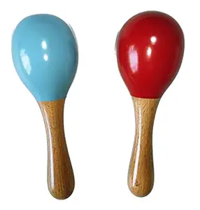 Maa Kali Wooden Maracas, Set of 2 - Colourful Musical Instrument Rattle Toy for Baby and Kids (0-3 Years) - Non-Toxic, Hold and Shake Toy
