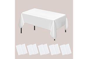 GJIE Table Cloths 10Pcs Party Table Covers, 137x274cm Plastic Rectangular Tablecloths for Picnic, Halloween, Christmas, Baby Shower, Graduation, Wedding, Birthday Party (White)