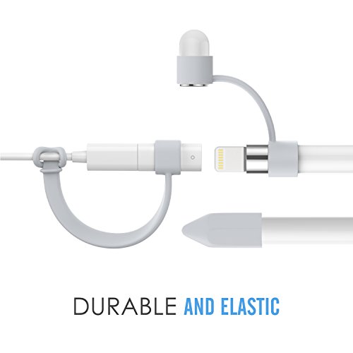 MoKo Apple Pencil Stift Kappehalter – Premium soft Silikon Schutzkappe/ Schreibfeder-Abdeckung/ Halterung / mit Spitzen Ersatzspitzen Halter für Apple iPad Pro Pencil, Grau - 6