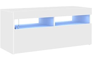 vidaXL Mueble para TV con Luces LED Soporte Armario Aparador Estante Salón Sala de Estar Decoración Entretenimiento Blanco 90x35x40 cm
