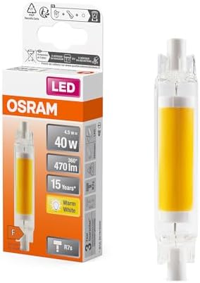 OSRAM Lampada LED multicolore sottile LED Slim Line con attacco retrofit R7s, 4,5 W / 470 lm, luce bianca calda e trasparente con 2700 K, non dimmerabile, IP20, vetro senza piombo, diametro 16 mm.