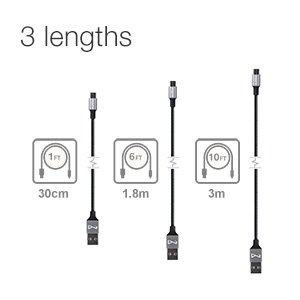 [3 Pack: 30cm/180cm/300cm]Version Micro USB auf USB Kabel[ Lebenslange Garantieserie],multifun High Speed USB 2.0 A Stecker Datenkabel Extra Langes Nylon Braided Anschlusskabel auf Micro B für Android Samsung HTC Motorola Nokia LG HP Sony Blackberry und mehr - 2