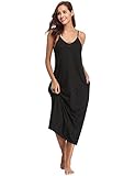  Abollria Vestidos Mujer Verano Algodon Playa Camisón Casuales sin Manga con Bolsillo Punto Falda Larga Negro,S