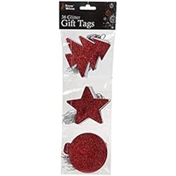 Diseño de Blancanieves y los 36 unidades rojo con purpurina etiquetas para regalos de Navidad, diseño de árbol de Navidad, estrella de bolas de forma