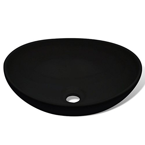 vidaXL Keramik Waschtisch Waschbecken Keramikspülen Waschplatz Bad Oval schwarz 40x33cm - 4