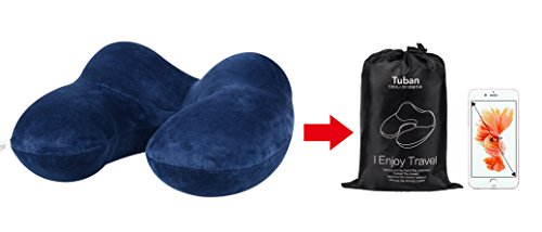 Ronhan Reisekissen/ Nackenkissen mit ergonomischer Stützfunktion Weiche U geformte aufblasbare Nackenkissen Stütz-Kompakt & Leicht für das Schlafen auf Flugzeug, Auto und Zug, Tragetasche-Extrem Tragbar (Navy) - 6