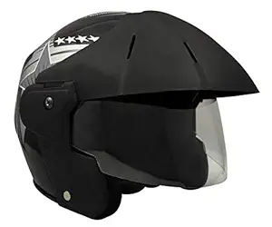 Sage Square ABS Shell Deltz Power ISI Certified Open Face Scooty Helmet (Extra Large - XL, Black Glossy Silver Sticker)
