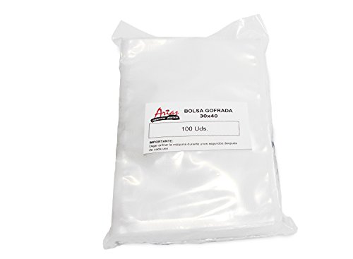 Paquete de 100 bolsas de vacío gofradas de Plásticos Arias. Medidas 30x40 cm.