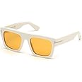 Tom Ford UV Protected Blue Blocked Filter Sunglasses for Men | Square Full-rim Beige Frame - FT0711 53 25E