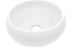 vidaXL Lavabo de Lujo Redondo Tocador Montado Encima Piedra Vasija Aseo Indoro Cocina Garaje Fácil de Limpiar Cerámica Blanco Mate 40x15 cm