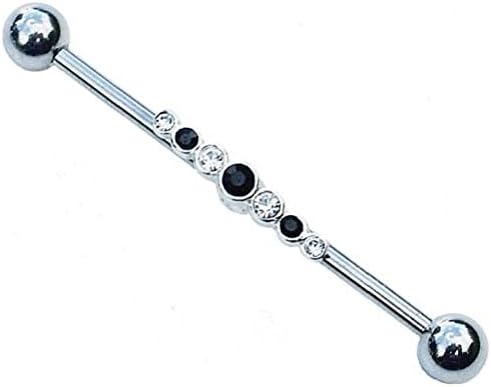 Black Crystal Industrial Scaffold Ear Piercing Bar-30mm Size