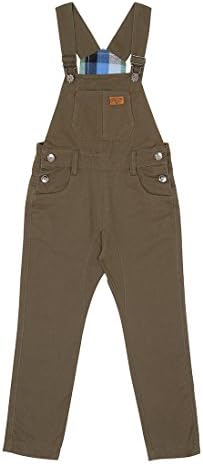 Genius Star Children's Green Dungarees Age 6-12 Boy Girl Slim Fit Overalls Check Lining KID047GREEN-12 Years