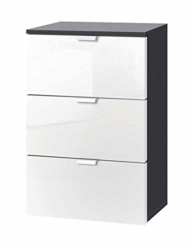 lifestyle4living Nachtschrank, Nachtkästchen, Nachtkommode, Nachttisch, Nachtkonsole, Nachttischchen, Nachtschränkchen, Graphit, weiß Lack, 3 Schubladen