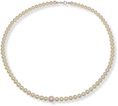 EveryDayGioielli Quality Freshwater Pearl Necklace Diameter 5 mm/5.5 mm with central pearl 8 mm, Lobster Clasp in Silver 925