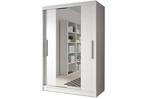 CHECO HOME AND GARDEN BETA Modern Sliding Door Wardrobe 2 Colours, 2 Sizes 120/150 cm with Mirror - 2 Doors Modern Style (C: White, 120 cm)