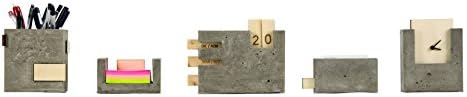 Microstudio - Desk supplies set of Calendar, Clock, Pen holder, Post It holder and Business Card Holder in concrete, wood and cork. The interpretation of Microstudio for the work desk.