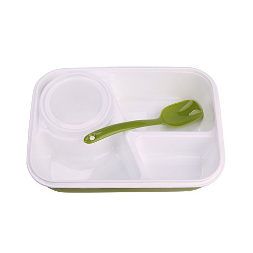 TOPmountain 4 Compartments Mikrowelle Kunststoff Bento Lunch Box Snacks Suppe-Nahrungsmittelbehälter Utensilien Aufbewahrungsbehälter Löffel Schule Büro