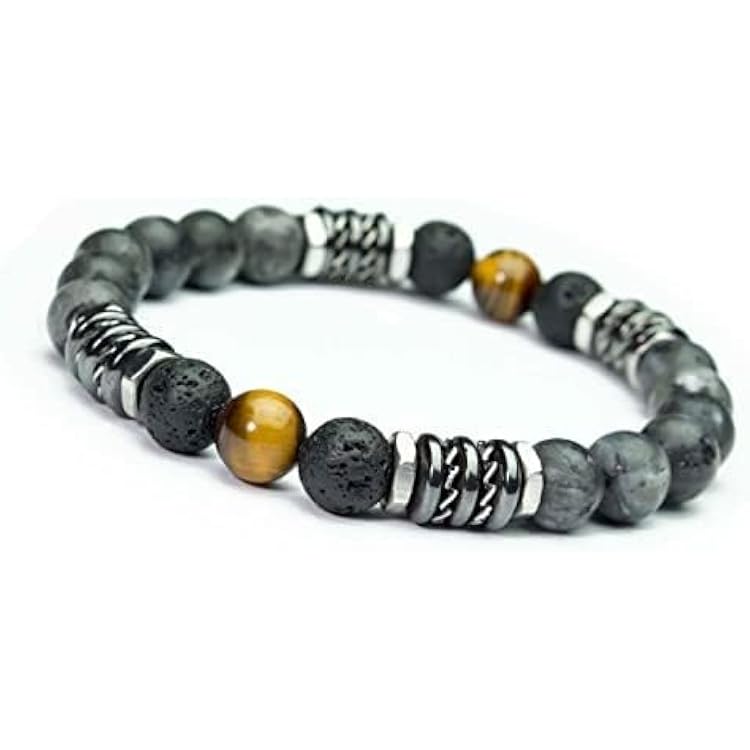Bracelet Perles Main Labradorite Larvikite Hématite - Sur Mesure Homme Femme - Fait Main En France