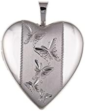 Sterling Silver Heart Locket with Butterflies Pattern