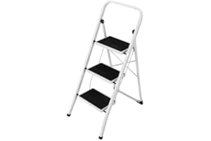 A.M.C. Scala Scaletta Pieghevole Quadrata Salvaspazio con Gradini Antiscivolo e Maniglione di Sicurezza Sgabello Struttura in Acciaio e Rivestimento in Gomma Portata massima 150kg (3 Gradini)