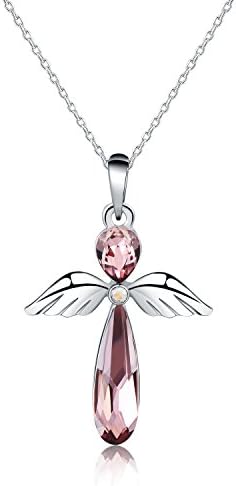 HERLINA Lucky Angel Pendant Necklaces for Women's Made with Swarovski Crystals Jewelry, Chain 18 inch (Pink)