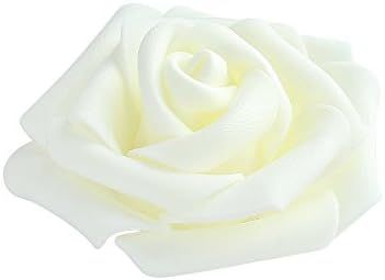 Crystalove 30pcs Foam Fake Flowers Rose Heads (3 inch, Milky White)