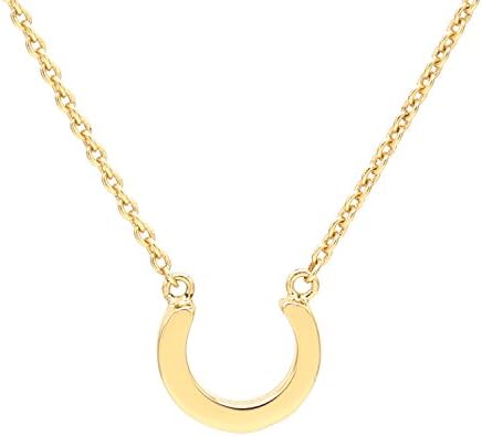 EME 925 Sterling Silver Triple Tone Alphabet Letter U Horseshoe Polished Fashion Pendant Necklace for Women (Gold)