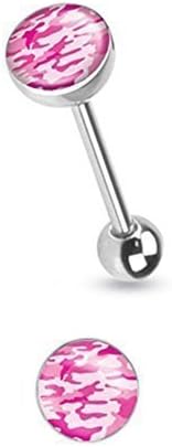 Tapsi ´s ´s coolbodyart Bar Ear Surgeon Steel Silver Imprint Camouflage Pattern Green-Brown, Blue, Pink, Green-White - Shocking Pink