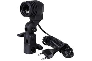 Plastic Branded Photography Photo Light Lamp Bulb Single Holder E27 Socket Bracket Studio EU Plug, Black, Pack of 1