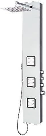 Luxury White Glass Shower Panel Rain Massage System Thermostatic