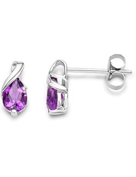 Miore Damen-Ohrstecker 375 Weißgold rhodiniert Amethyst lila Tropfenschliff