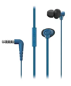 Panasonic Extra Bass in-Ear Wired Earphone with Tangle Free Flat Cable, No-Fall Double Hold in-Ear Design, in Line Remote with Mic (RP-TCM130GEA, Blue)