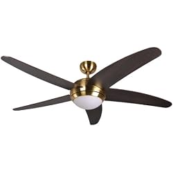 Ventilateur de plafond Réversible Melton Laiton 132 cm avec Eclairage et Télécommande, Pâles Marron Wanaque