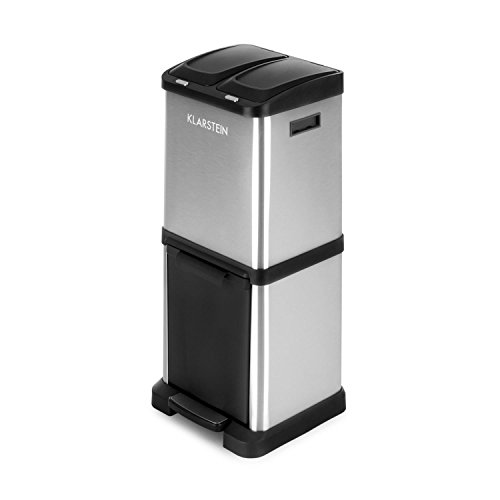Klarstein Ökosystem² Mülleimer Mülltrenner (30 Liter Volumen, 3 Behälter, 1 x 15 Liter & 2 x 7,5 Liter, Druckknopf- und Fußpedalöffnung, Turmbauweise, PE, Edelstahl) silber - 6