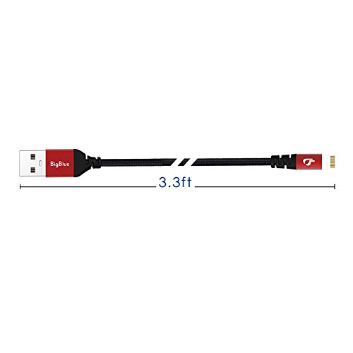 BigBlue 1 Meter Aramidfaser & doppelt Nylon umflochtenes Lightning zu USB Kabel, super schlanker Lightning Stecker, Apple MFI zertifiziert, Ladekabel / Datenkabel, Sync-Kabel für iPhone, iPad usw, in rot - 3